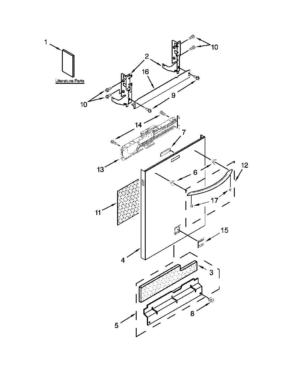 Door Panel Parts Diagram and Parts List for 66512774K314  Kenmore Dishwasher