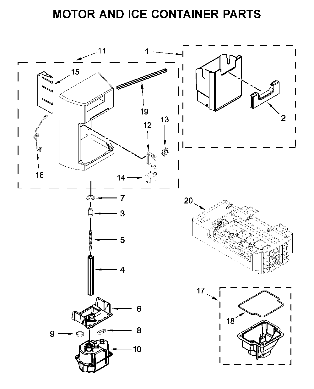 Motor And Ice Container Parts Diagram and Parts List for 1064651335710  Kenmore Refrigerator