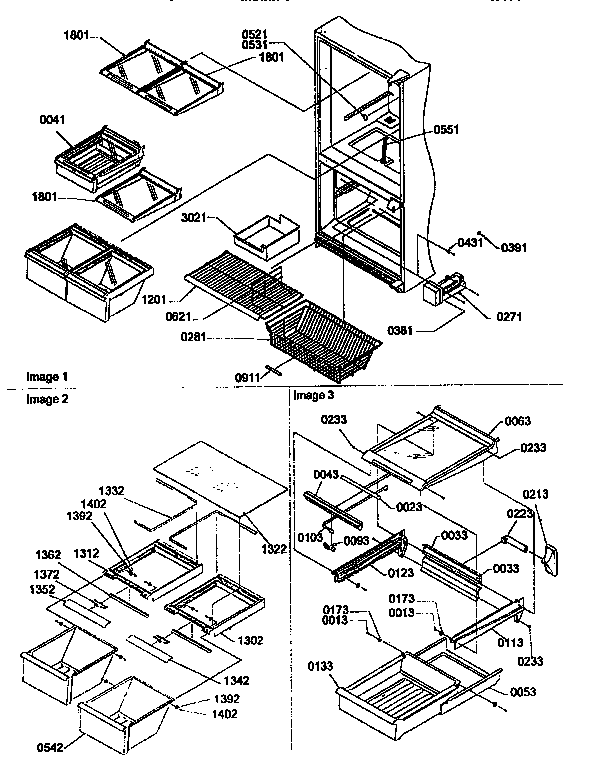 Shelving Assemblies Diagram and Parts List for BX22S5E-P1196705WL  Amana Refrigerator