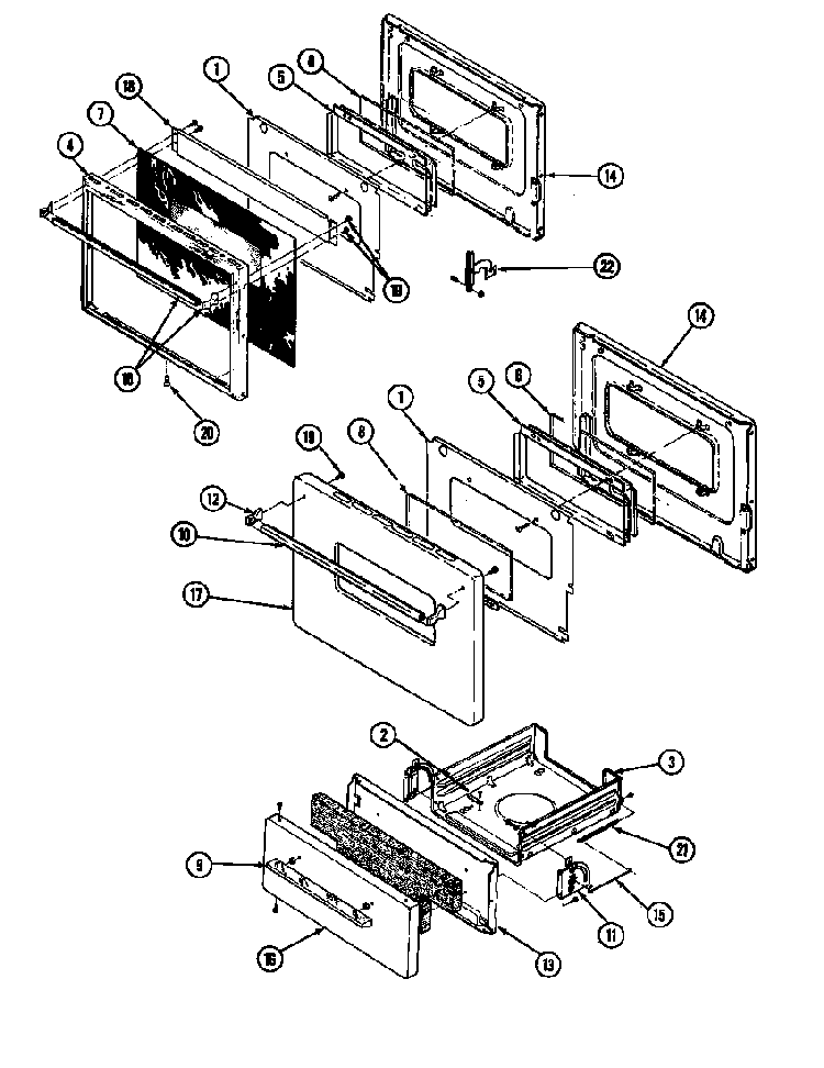 Door Diagram and Parts List for 31GY-3KV  Magic Chef Range