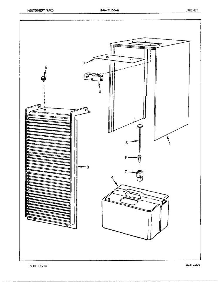 Cabinet/misc Diagram and Parts List for 93156A  Admiral Dehumidifier
