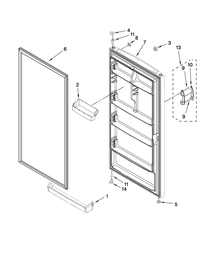 Door Parts Diagram and Parts List for AQU2003TRW04  Amana Freezer