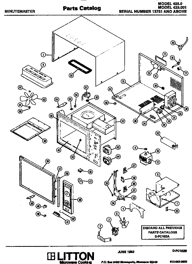 Microwave Parts Diagram and Parts List for 425001 SN 13571+ Amana Microwave
