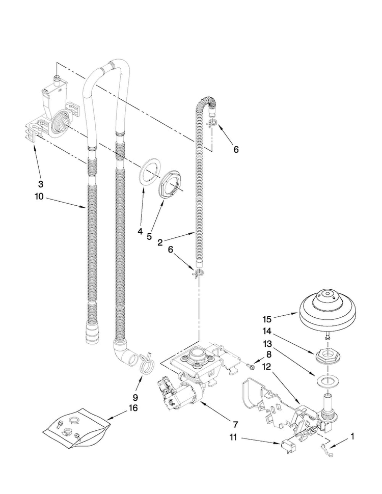 Fill, Drain And Overfill Parts Diagram and Parts List for MDB7609AWB1  Maytag Dishwasher