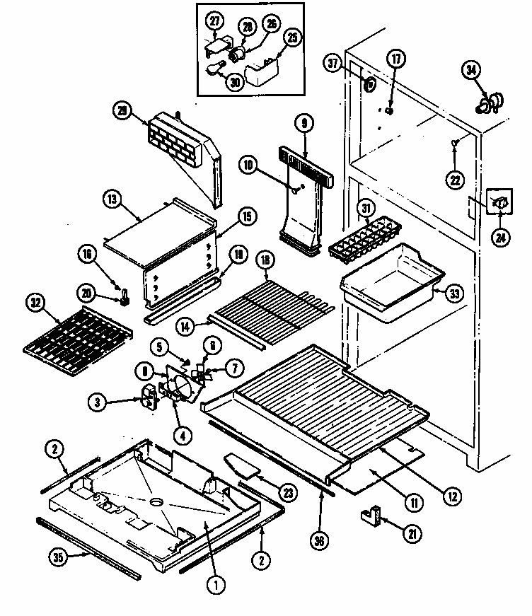 Freezer Compartment (rtd2100cab/dh76a) (rtd2100cae/dh72a) (rtd2100cae/dh80a) (rtd2100cal/dh74a) (rtd2100caw/dh71a) Diagram and Parts List for RTD2100CAL DH72A Maytag Refrigerator