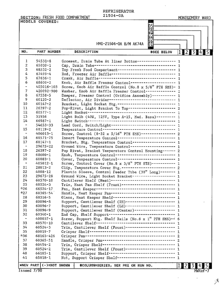 Fresh Food Compartment Page 2 Diagram and Parts List for 21504-0A  Admiral Refrigerator