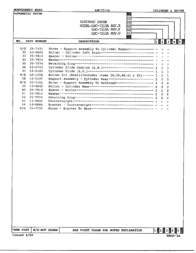 Cylinder & Drive Page 3 Diagram and Parts List for 7215A REV E Norge Dryer