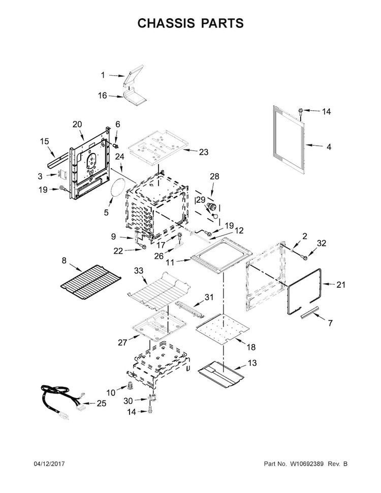 Chassis Parts Diagram and Parts List for MGR8600DE0  Maytag Range