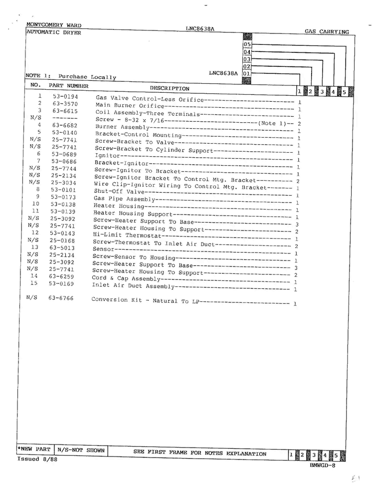 Automatic Dryer/gas Carrying Page 2 Diagram and Parts List for 8638A REV A Norge Dryer