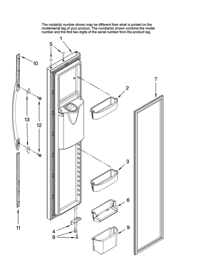 Freezer Door Parts Diagram and Parts List for AC2224PEKW12  Amana Refrigerator