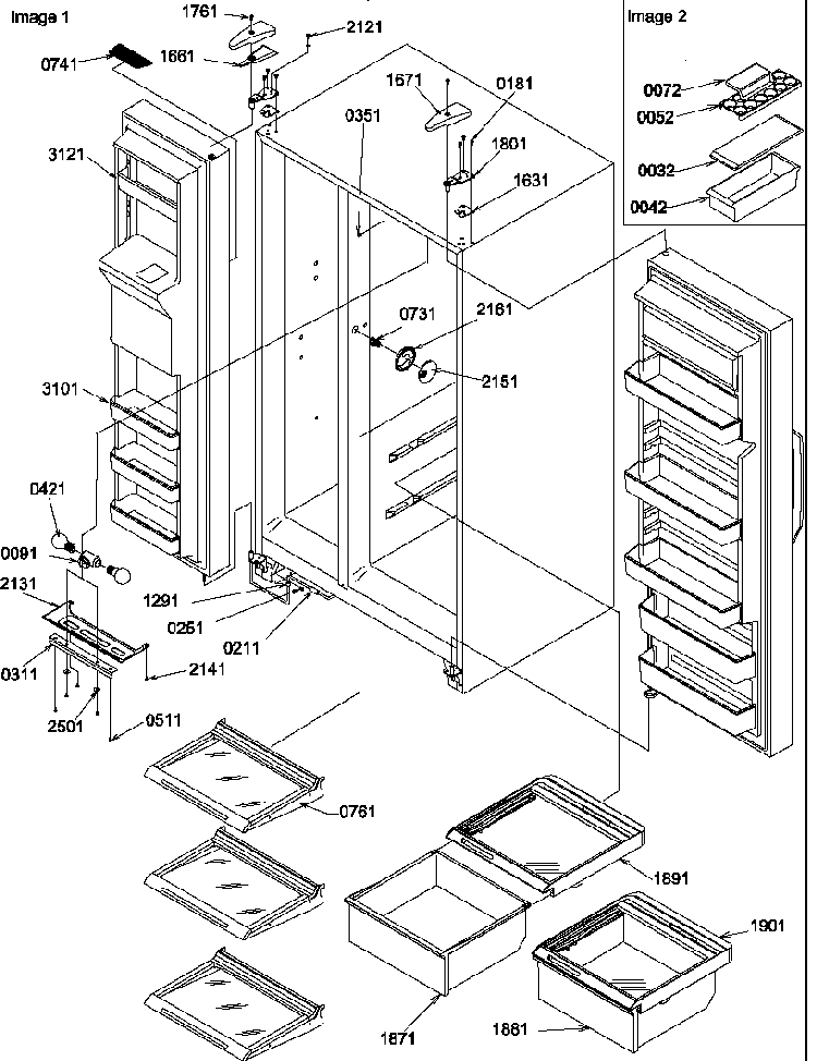 Refrigerator/freezer Shelves, Lights, And Hinges Diagram and Parts List for SQD25VW-P1190430WW  Amana Refrigerator
