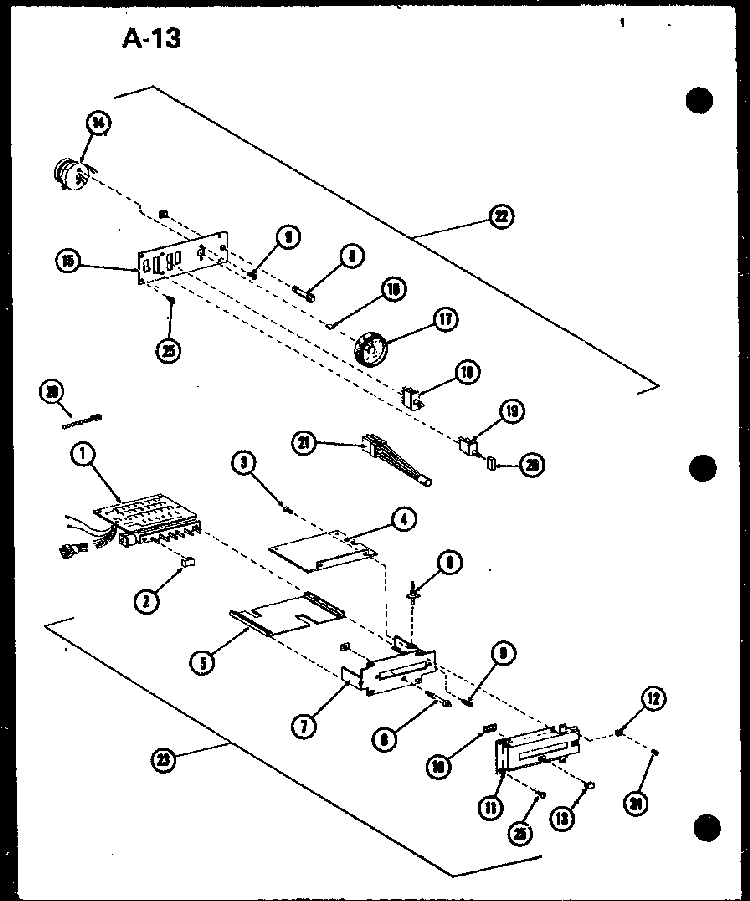 Control Assembly Diagram and Parts List for RC-14 P72100-9M Amana Microwave