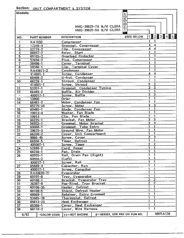 Unit Compartment And System Page 2 Diagram and Parts List for 39825-7A  Admiral Refrigerator