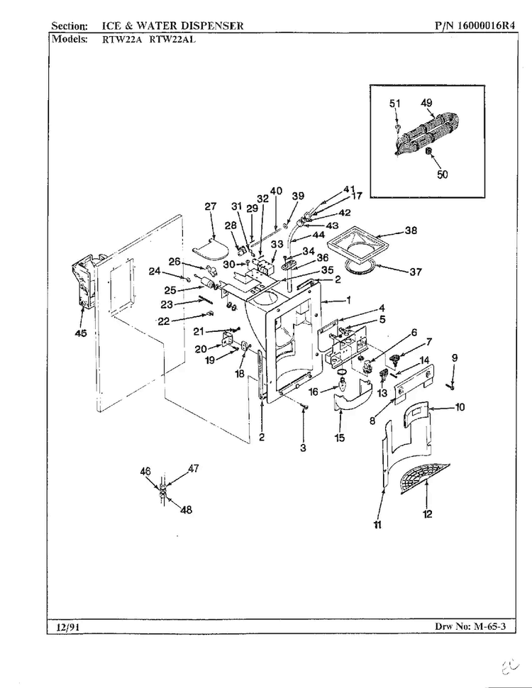 Ice And Water Dispenser Diagram and Parts List for 22752  Maytag Refrigerator
