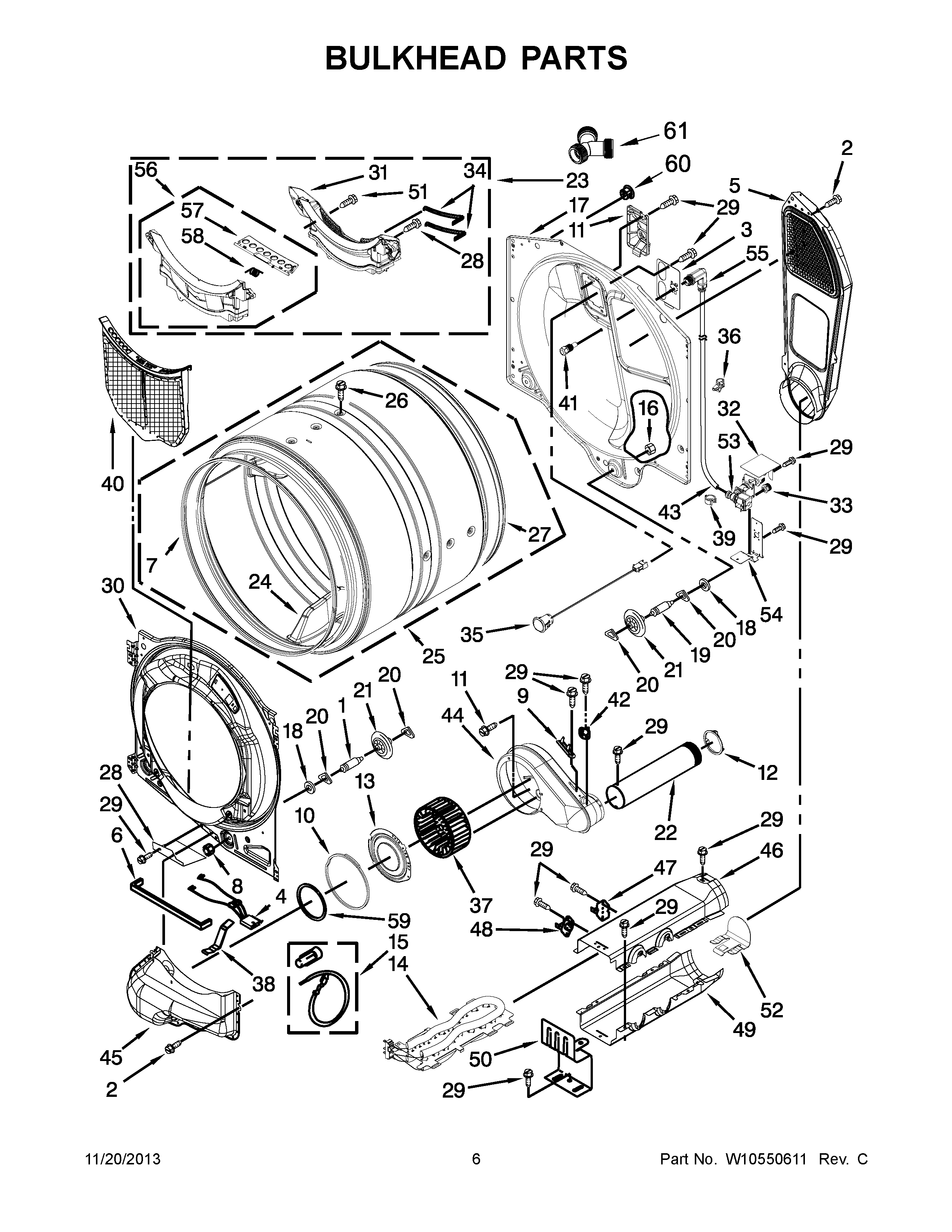 04 - BULKHEAD PARTS Diagram and Parts List for YMED6000AG0  Maytag Dryer