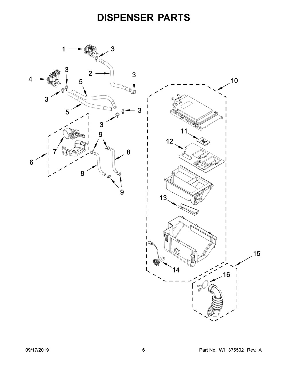 Dispenser Parts Diagram and Parts List for MHW8630HW1  Maytag Washer