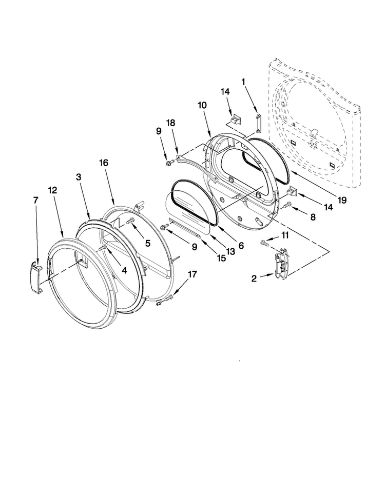 Door Parts Diagram and Parts List for MDG25PDAGW1  Maytag Dryer