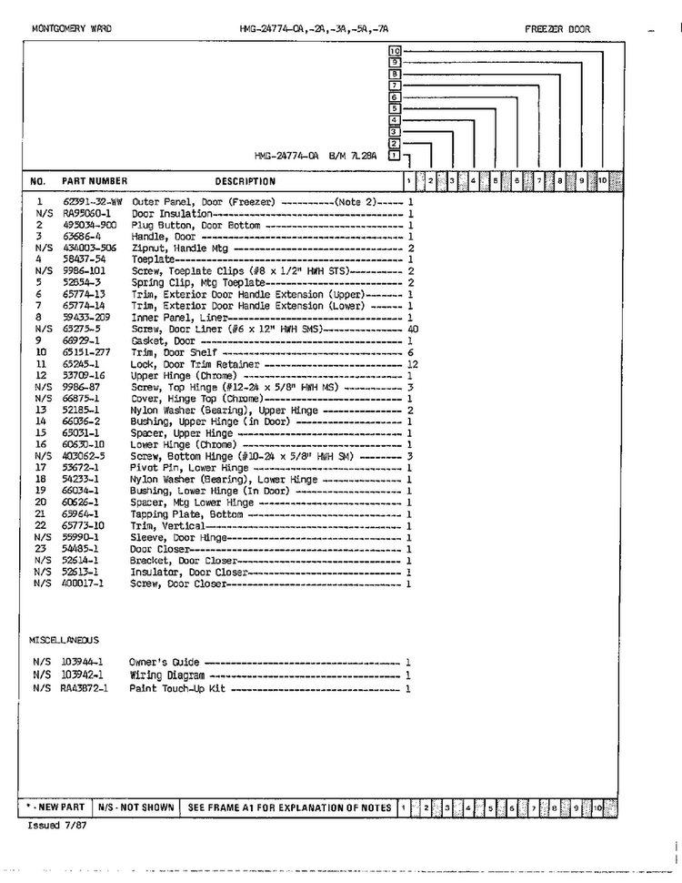 Freezer Door/misc Page 2 Diagram and Parts List for 24774A  Admiral Refrigerator