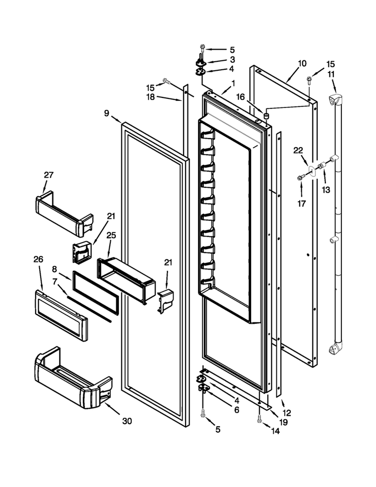 Refrigerator Door Parts Diagram and Parts List for JS48SEDUDW14  Jenn-Air Refrigerator