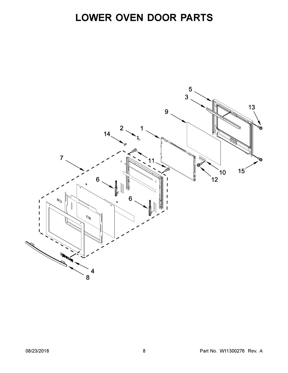 Lower Oven Door Parts Diagram and Parts List for JJW3830DS03  Maytag Wall Oven