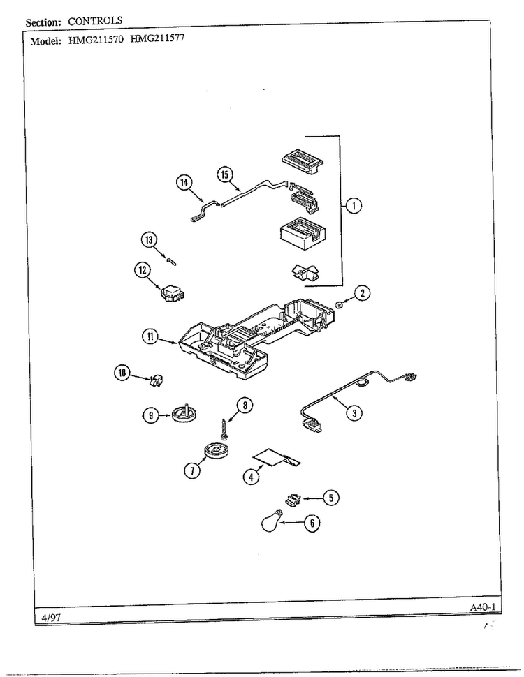 Controls Diagram and Parts List for HMG211570  Admiral Refrigerator