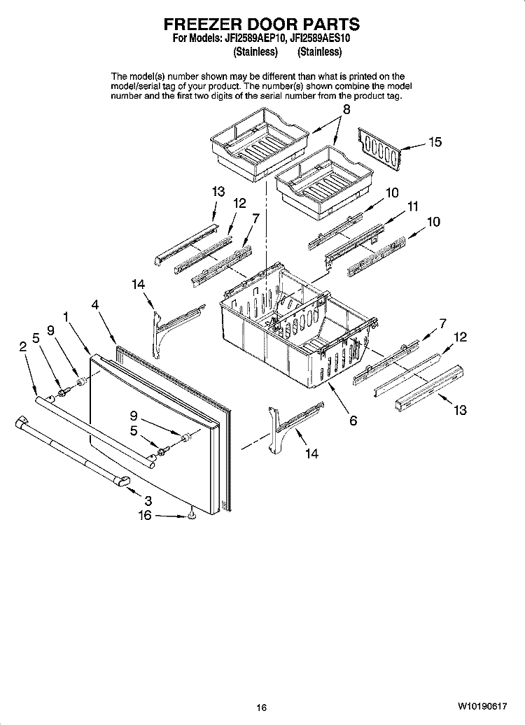 FREEZER DOOR PARTS Diagram and Parts List for JFI2589AEP10  Jenn-Air Refrigerator
