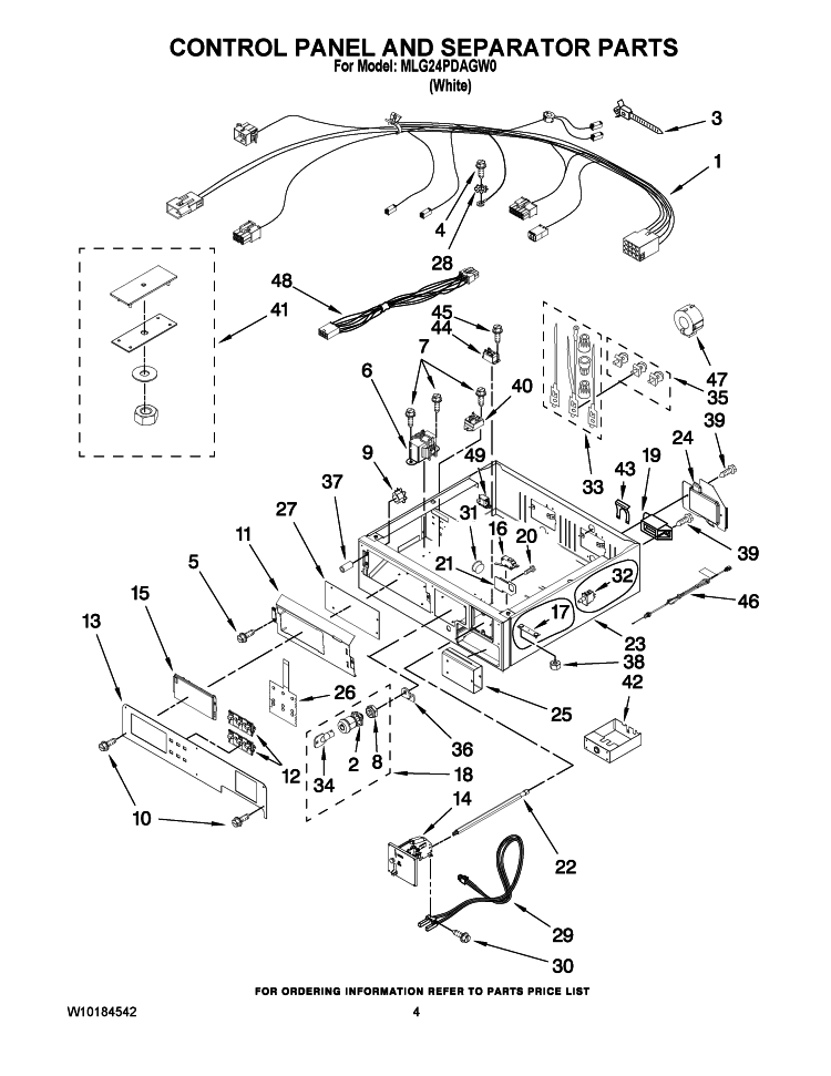 CONTROL PANEL AND SEPARATOR PARTS Diagram and Parts List for MLG24PDAGW0  Maytag Dryer