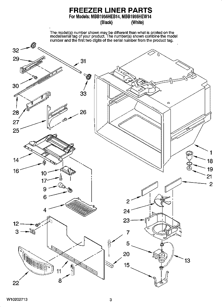 FREEZER LINER PARTS Diagram and Parts List for MBB1956HEW14  Maytag Refrigerator