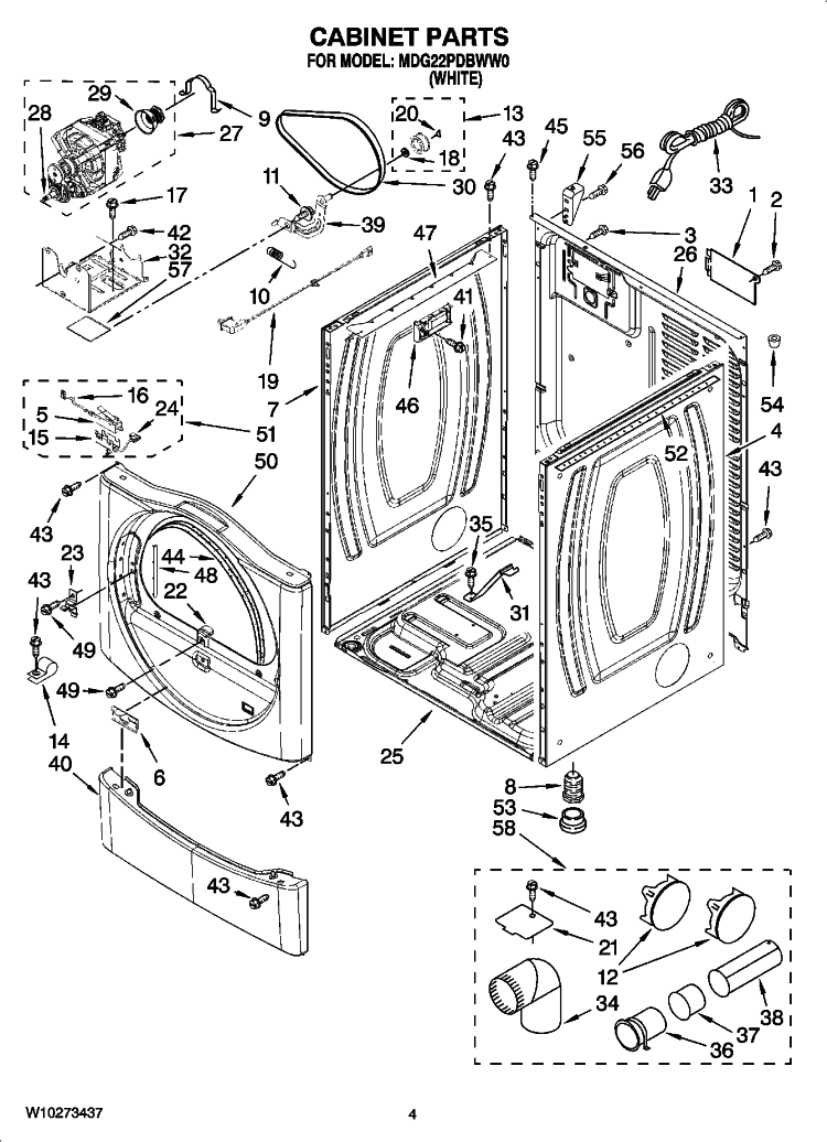 CABINET PARTS Diagram and Parts List for MDG22PDBWW0  Maytag Dryer