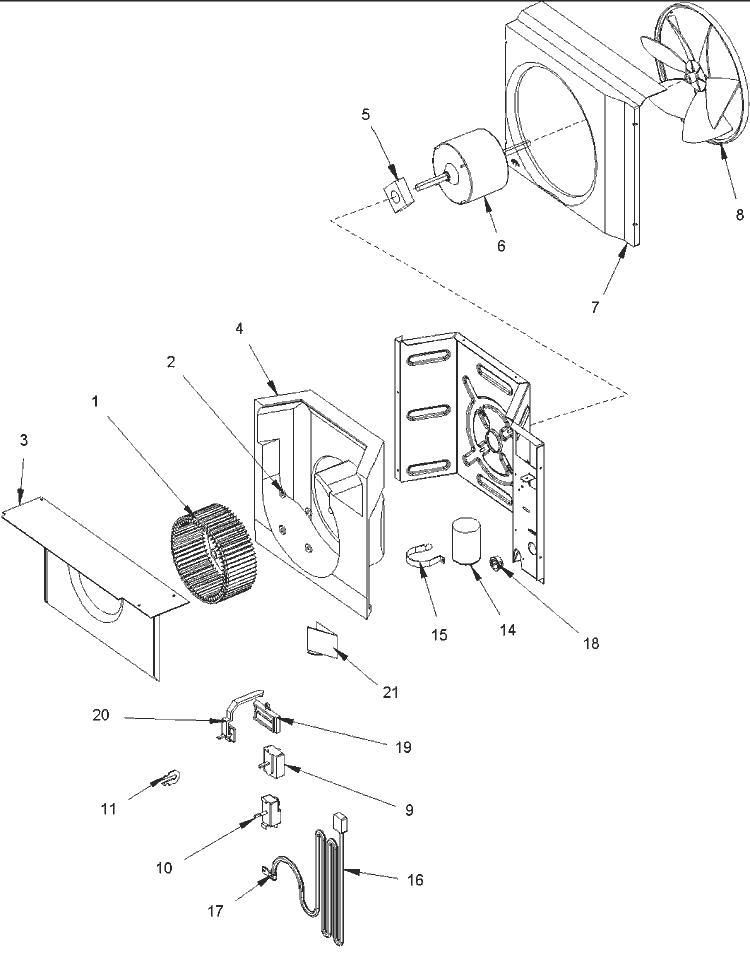 Fan and Control Assy Diagram and Parts List for RC10090A1D PRC10090A1D Amana Air Conditioner