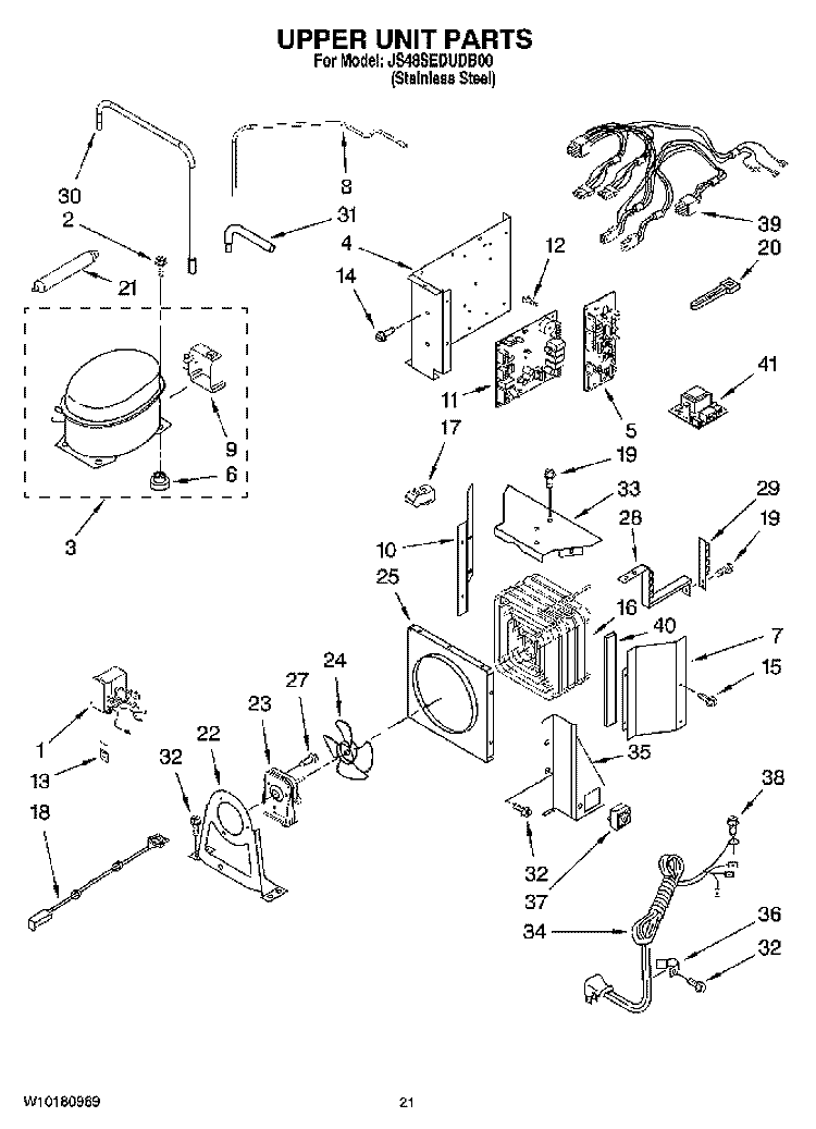 UPPER UNIT PARTS Diagram and Parts List for JS48SEDUDB00  Jenn-Air Refrigerator