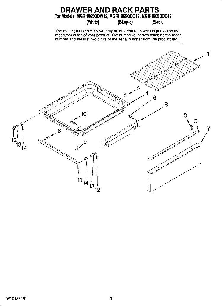 DRAWER AND RACK PARTS, OPTIONAL PARTS (NOT INCLUDED) Diagram and Parts List for MGRH865QDB12  Maytag Range
