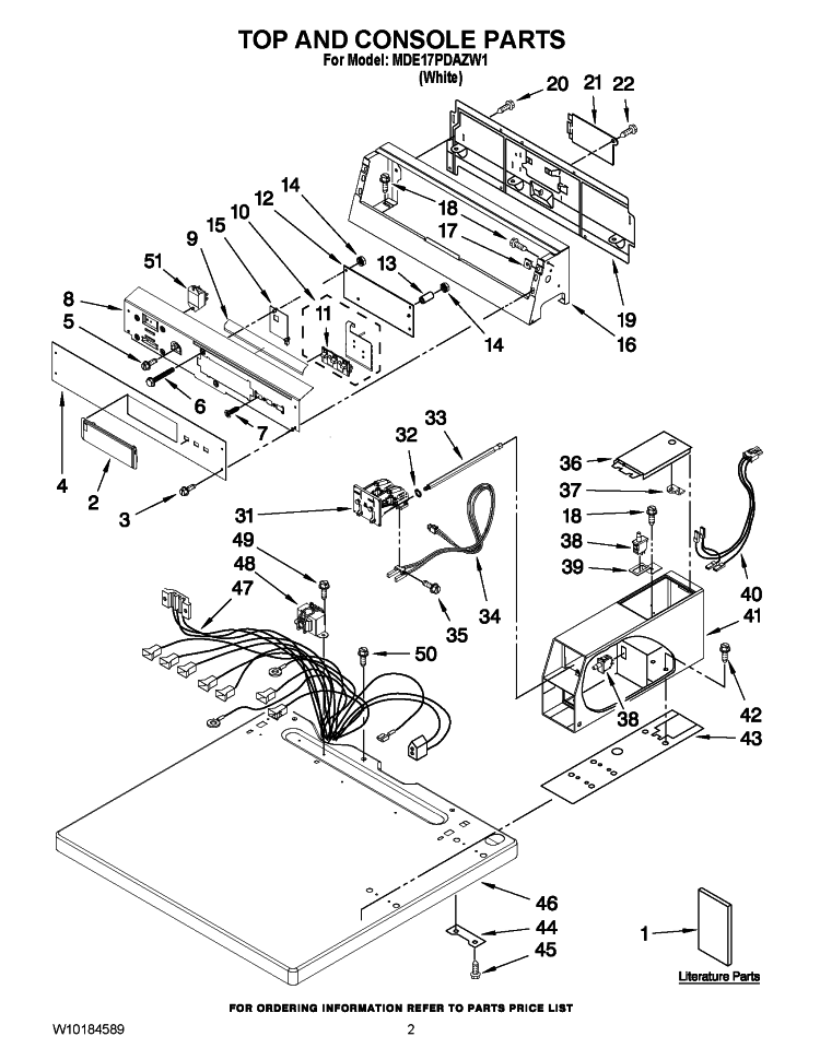 TOP AND CONSOLE PARTS Diagram and Parts List for MDE17PDAZW1  Maytag Dryer