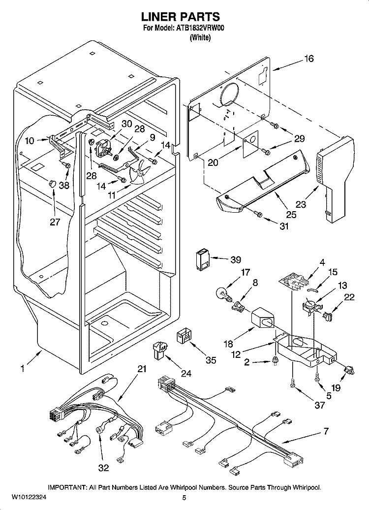 LINER PARTS Diagram and Parts List for ATB1832VRW00  Amana Refrigerator