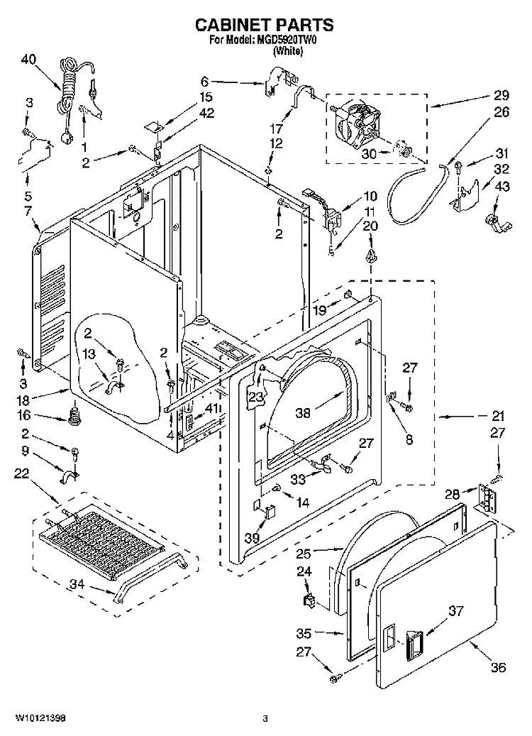 CABINET PARTS Diagram and Parts List for MGD5920TW0  Maytag Dryer