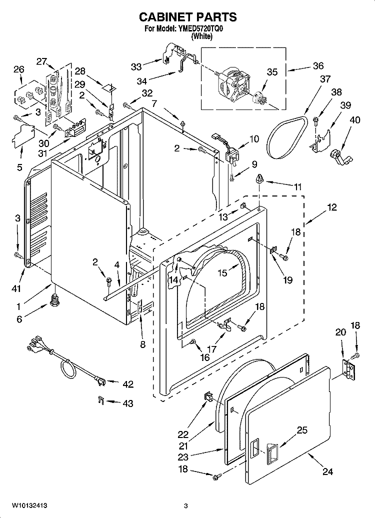 CABINET PARTS Diagram and Parts List for YMED5720TQ0  Maytag Dryer
