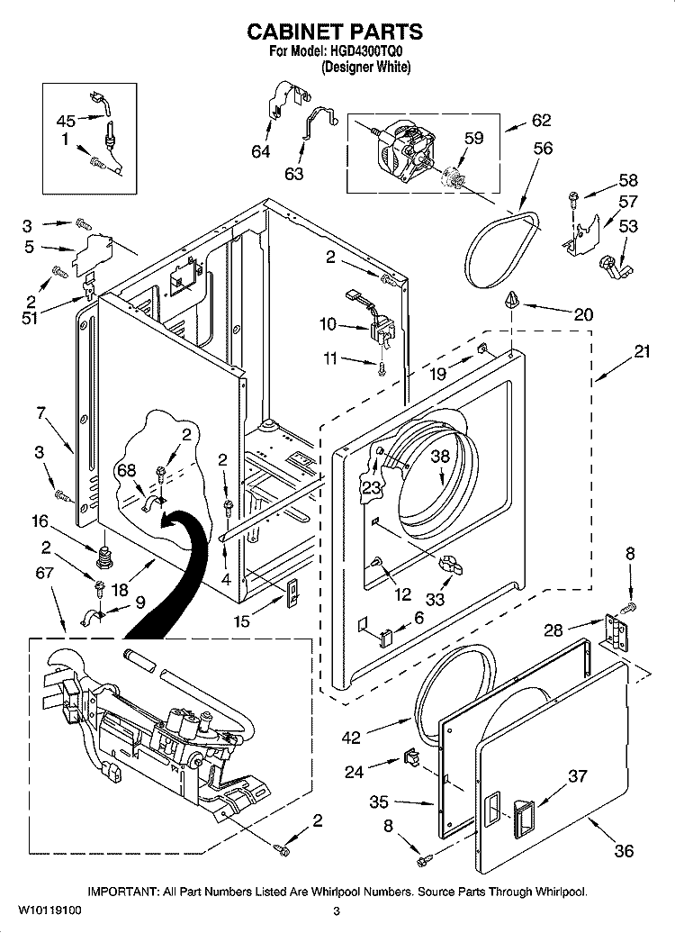 CABINET PARTS Diagram and Parts List for HGD4300TQ0  Magic Chef Dryer