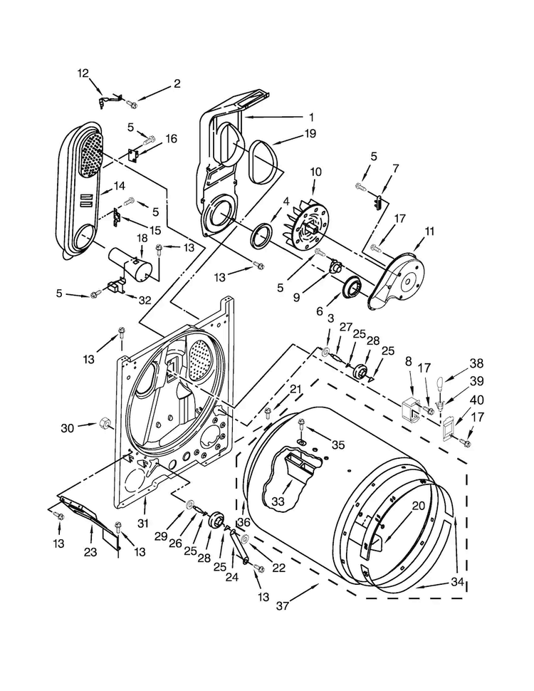 Bulkhead Parts Diagram and Parts List for MGDC215EW1  Maytag Dryer