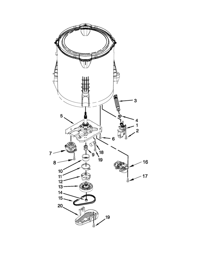 Gearcase, Motor And Pump Parts Diagram and Parts List for NTW4651BQ0  Amana Washer