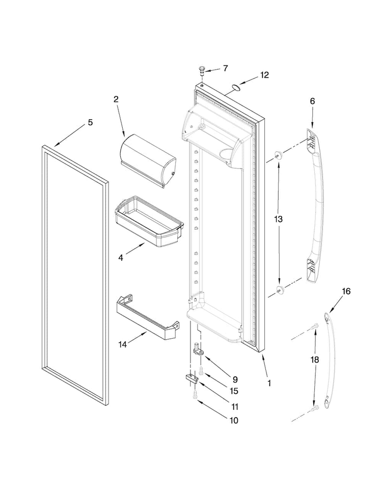 Refrigerator Door Parts Diagram and Parts List for ASD2522WRD03  Amana Refrigerator
