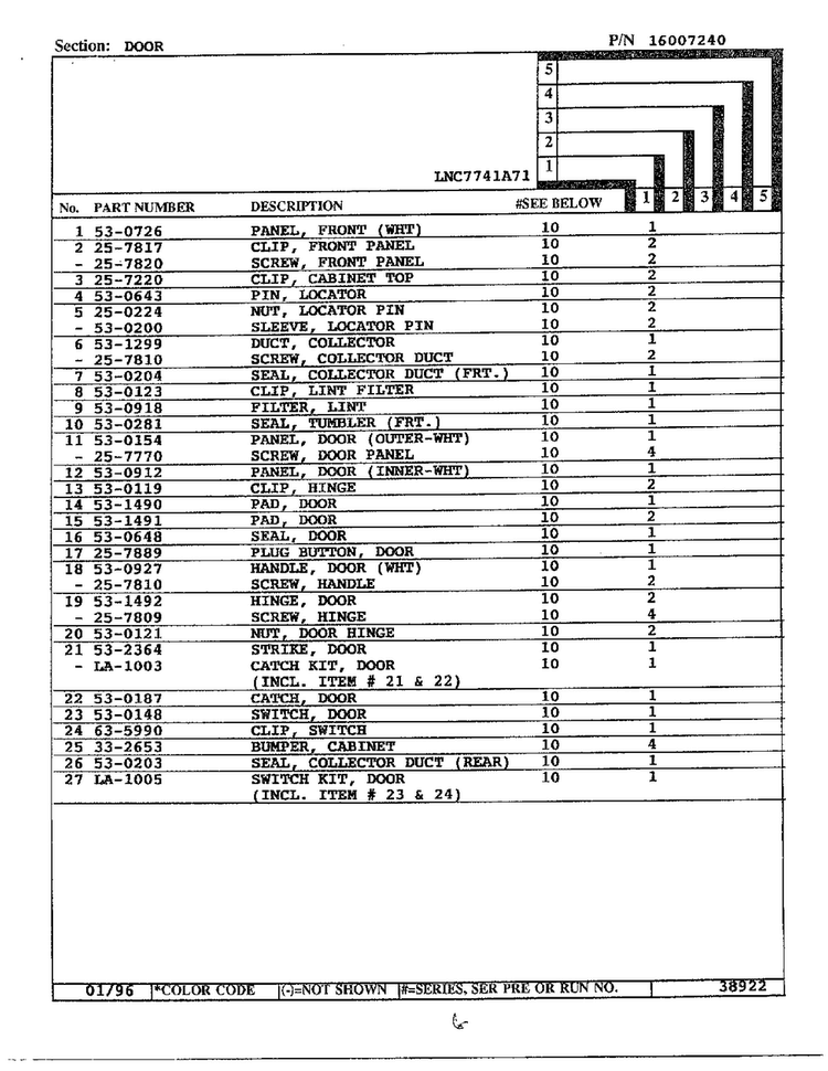 Door Page 3 Diagram and Parts List for LNC7741A71  Maytag Dryer