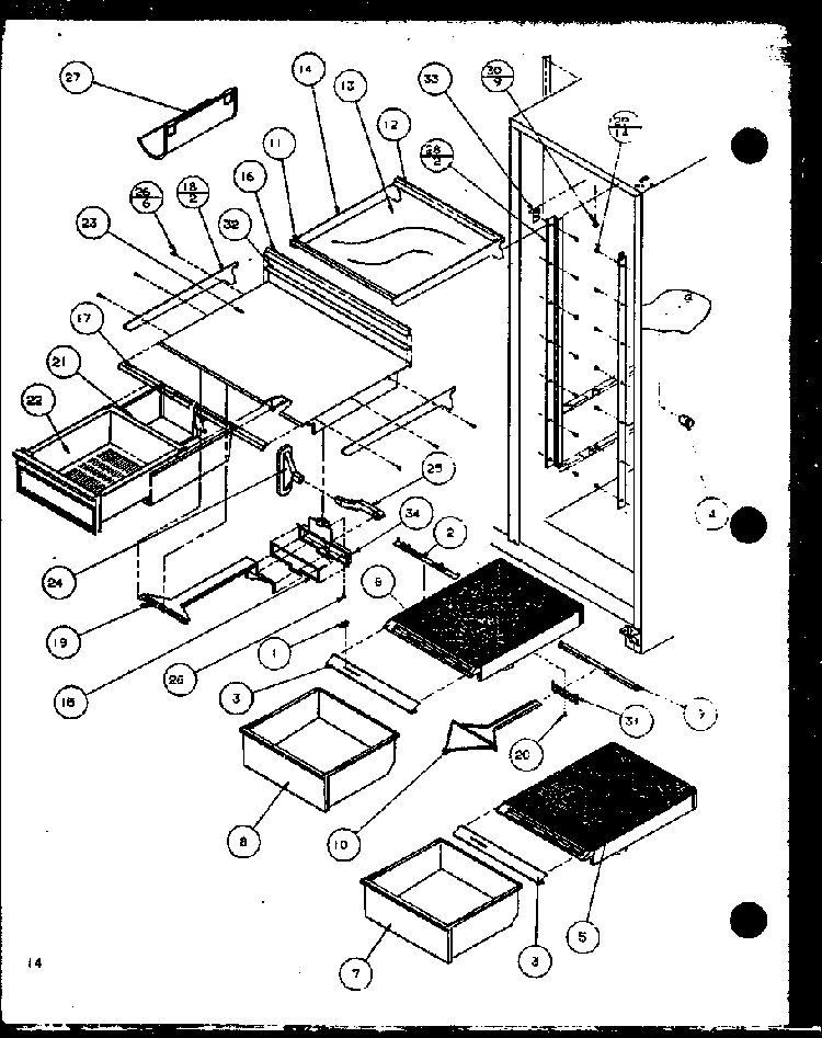 Refrigerator Shelving And Drawers Diagram and Parts List for 2599CIWL-P1121501WL  Amana Refrigerator