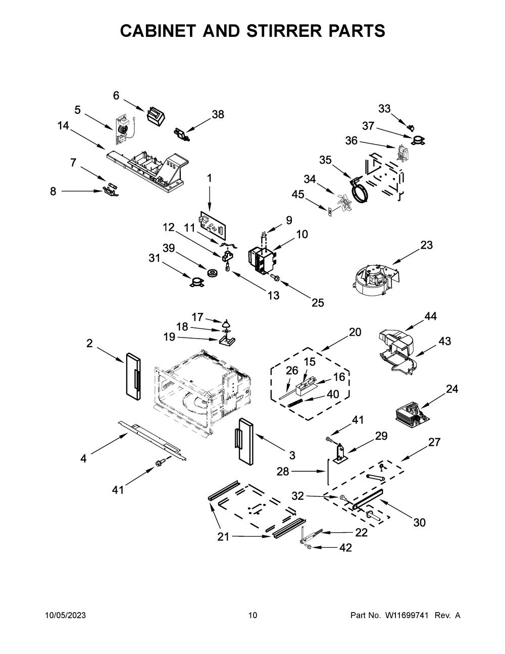 Cabinet And Stirrer Parts Diagram and Parts List for JMW3430LM03  Jenn-Air Microwave Oven Combo