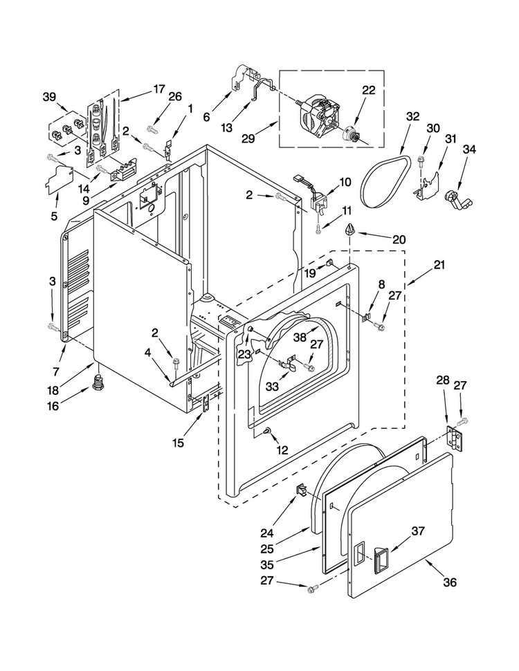 Cabinet Parts Diagram and Parts List for NED4500TQ0  Amana Dryer