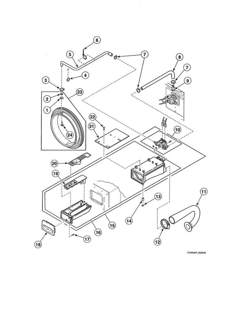 Dispenser Assembly Diagram and Parts List for AFN50FSP111TW01  Speed Queen Washer