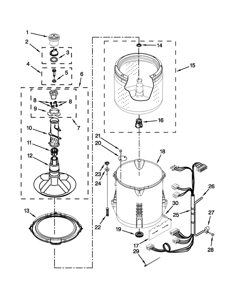 Basket And Tub Parts Diagram and Parts List for NTW4701BQ0  Amana Washer