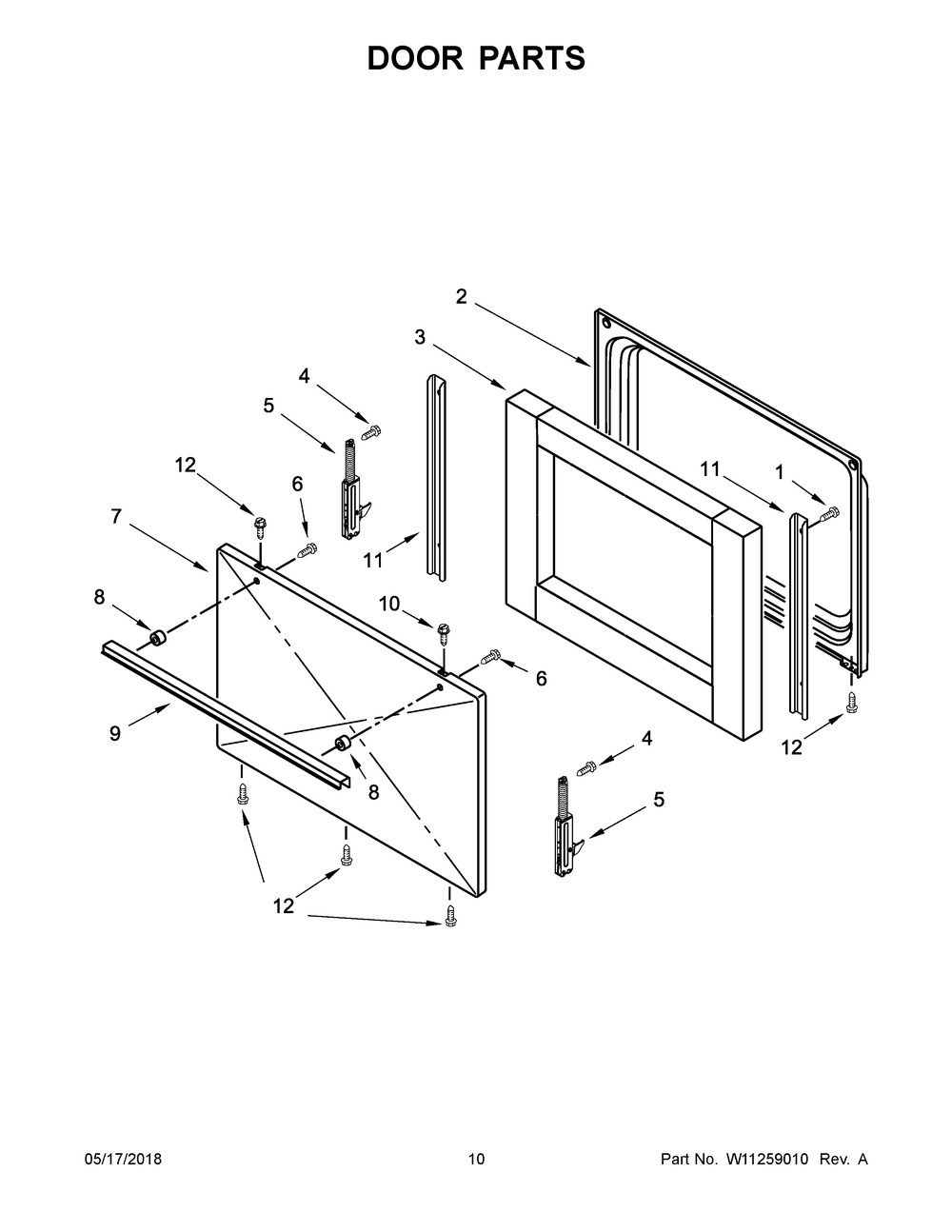 Door Parts Diagram and Parts List for ACR2303MFW2  Maytag Range