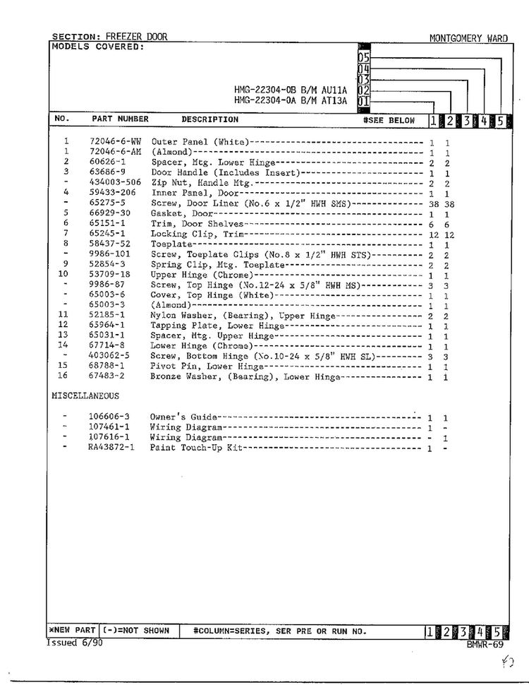 Freezer Door Page 2 Diagram and Parts List for 22304-0B  Admiral Refrigerator