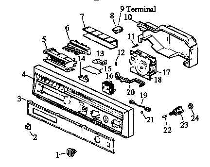 Escutcheon/timer Diagram and Parts List for DU5000B,W P1173803W Amana Dishwasher