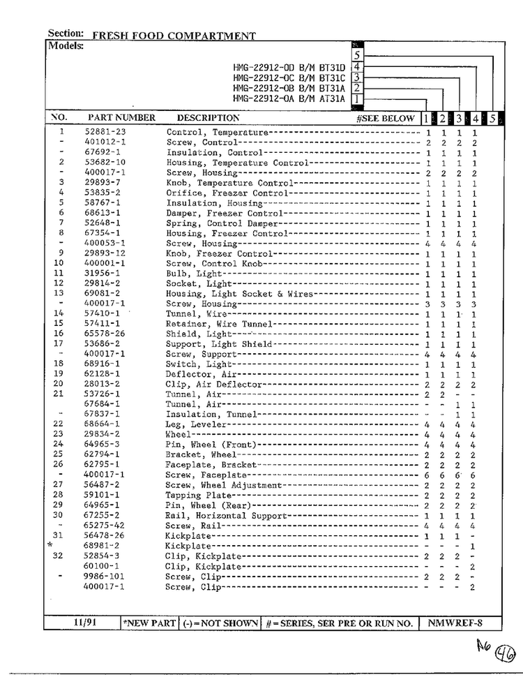 Fresh Food Compartment Page 2 Diagram and Parts List for HMG-22912-0C  Admiral Refrigerator